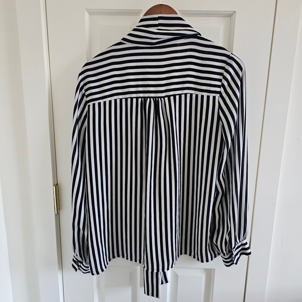 Worthington Academia Black White Striped Tie Neck Blouse Long Sleeve Top Size M - Picture 4 of 4